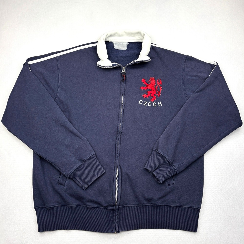 Vintage Czech Republic Track Jacket Mens Medium Navy Blue Lion Embroidered Zip M